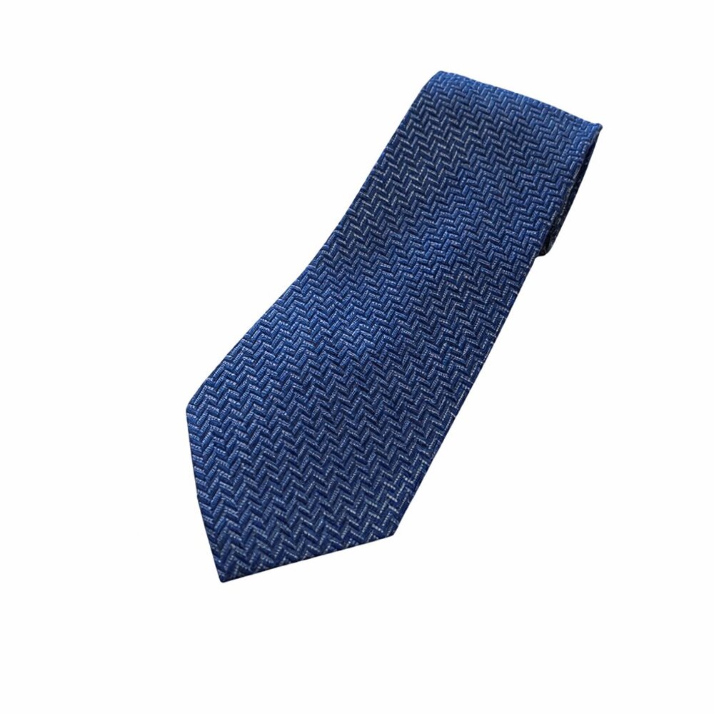 Paul Fredrick Blue Herringbone 100% Silk Extra Long Tie - 66"